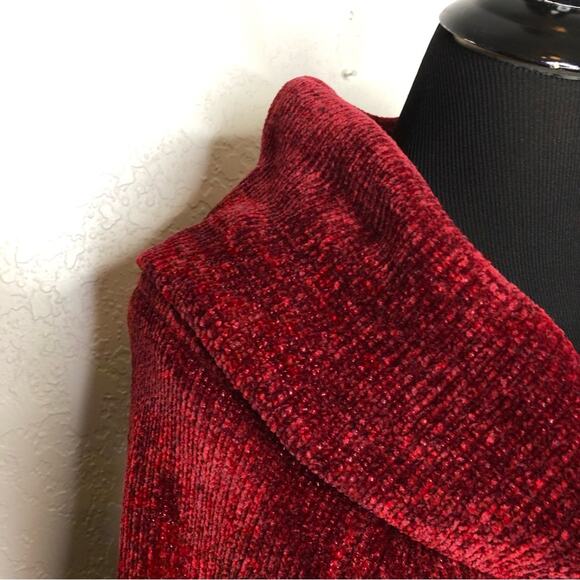 WHBM dark red velour chenille knit cowl neck off shoulder sweater Medium Petite - Picture 5 of 14